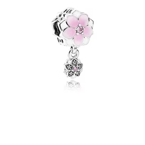 (image pour) PANDORA - Fleur de magnolia, émail cerise pâle et cz roses et incolores - 792077PCZ