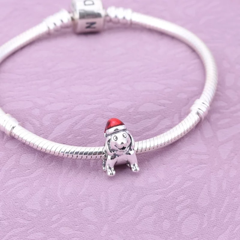 (image pour) PANDORA - Petit chien de Noël, émail rouge foncé - 791769EN39 - Afficher 2