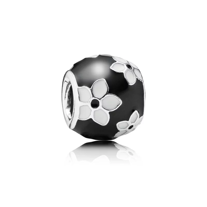 (image pour) PANDORA - Petite fleur mystique, émail noir et blanc - 791398ENMX - Charms