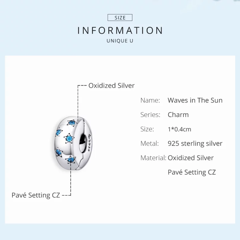 (image pour) Charm Clip Style PANDORA Des vagues au soleil - BSC253 - Afficher 6