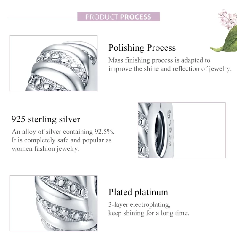 (image pour) Charm Clip Style PANDORA Texture simple - BSC278 - Afficher 8