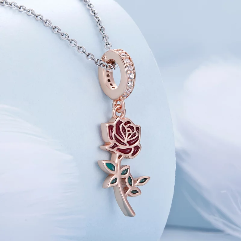 (image pour) Boucle d'oreille pendante en forme de rose rouge de style Pandora - BSC642 - Afficher 2