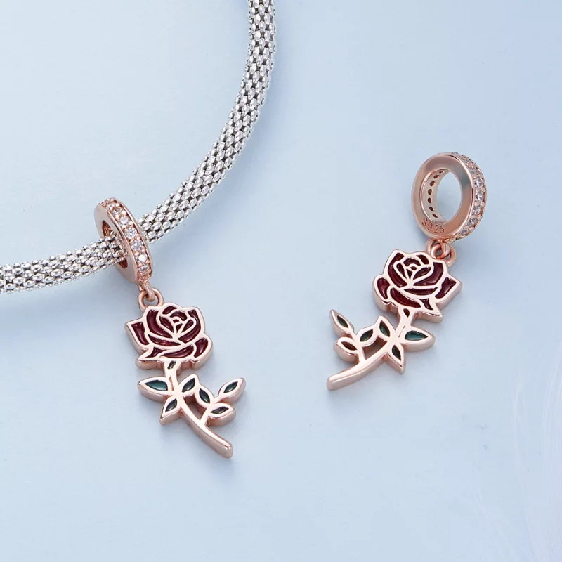 (image pour) Boucle d'oreille pendante en forme de rose rouge de style Pandora - BSC642 - Afficher 4