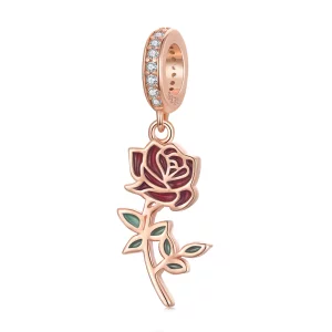 (image pour) Boucle d'oreille pendante en forme de rose rouge de style Pandora - BSC642