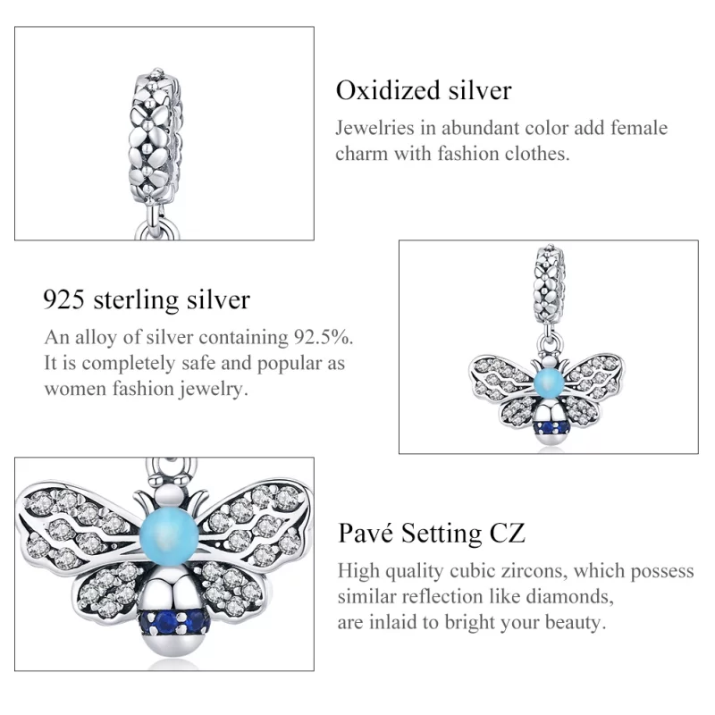 (image pour) Charm Pendant Style PANDORA Abeille bleue - SCC1480 - Afficher 7