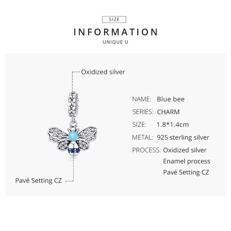 (image pour) Charm Pendant Style PANDORA Abeille bleue - SCC1480 - Afficher 8