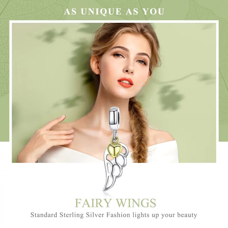 (image pour) Charm Pendant Style PANDORA Ailes d’elfe Bicolore - SCC838 - Afficher 6