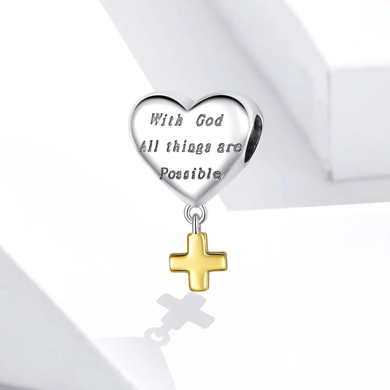 (image pour) Charm Pendant Style PANDORA Avec Dieu, toutes choses sont possibles Bicolore - B - Afficher 2