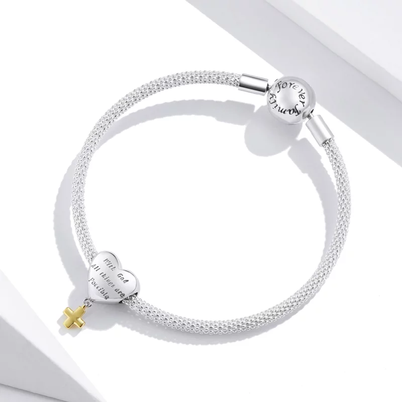 (image pour) Charm Pendant Style PANDORA Avec Dieu, toutes choses sont possibles Bicolore - B - Afficher 3