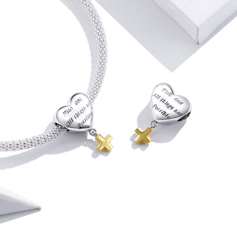 (image pour) Charm Pendant Style PANDORA Avec Dieu, toutes choses sont possibles Bicolore - B - Afficher 4