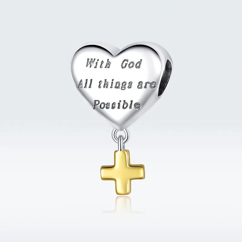 (image pour) Charm Pendant Style PANDORA Avec Dieu, toutes choses sont possibles Bicolore - B - Afficher 5