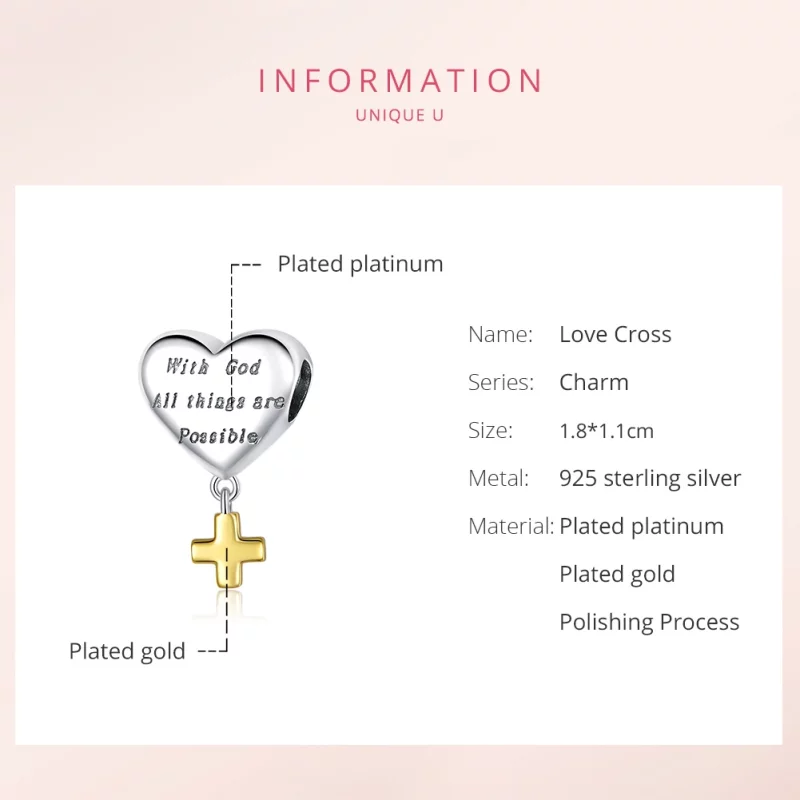(image pour) Charm Pendant Style PANDORA Avec Dieu, toutes choses sont possibles Bicolore - B - Afficher 6