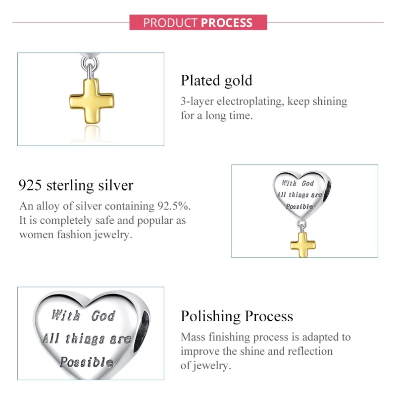 (image pour) Charm Pendant Style PANDORA Avec Dieu, toutes choses sont possibles Bicolore - B - Afficher 7