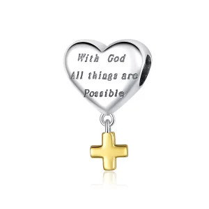 (image pour) Charm Pendant Style PANDORA Avec Dieu, toutes choses sont possibles Bicolore - BSC309