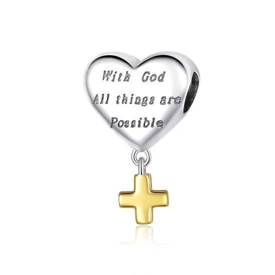 (image pour) Charm Pendant Style PANDORA Avec Dieu, toutes choses sont possibles Bicolore - BSC309