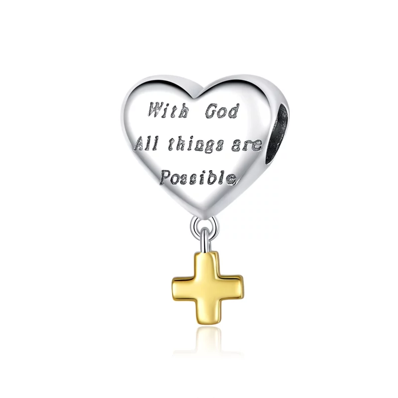 (image pour) Charm Pendant Style PANDORA Avec Dieu, toutes choses sont possibles Bicolore - BSC309