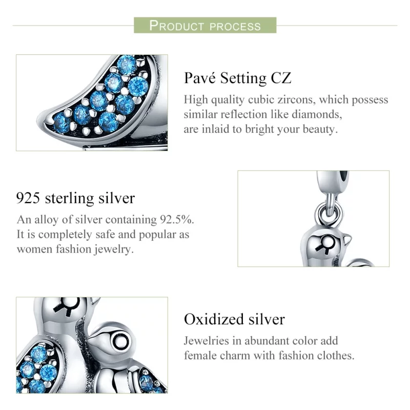 (image pour) Charm Pendant Style PANDORA bébé oiseau avec mère - SCC426 - Afficher 6