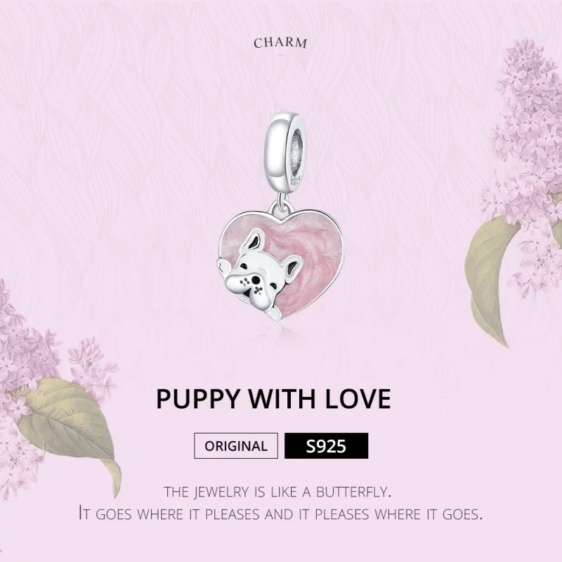 (image pour) Charm Pendant Style PANDORA Chiot avec amour - BSC360 - Afficher 6