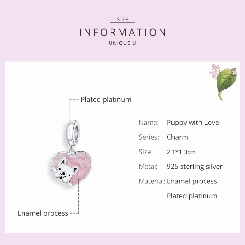 (image pour) Charm Pendant Style PANDORA Chiot avec amour - BSC360 - Afficher 7