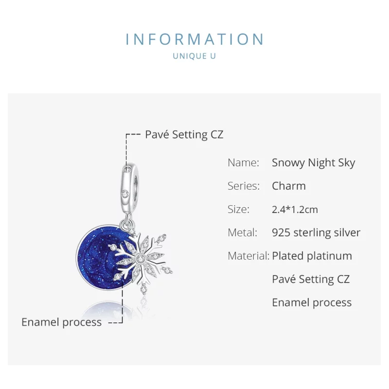 (image pour) Charm Pendant Style PANDORA Ciel nocturne enneigé - BSC367 - Afficher 6