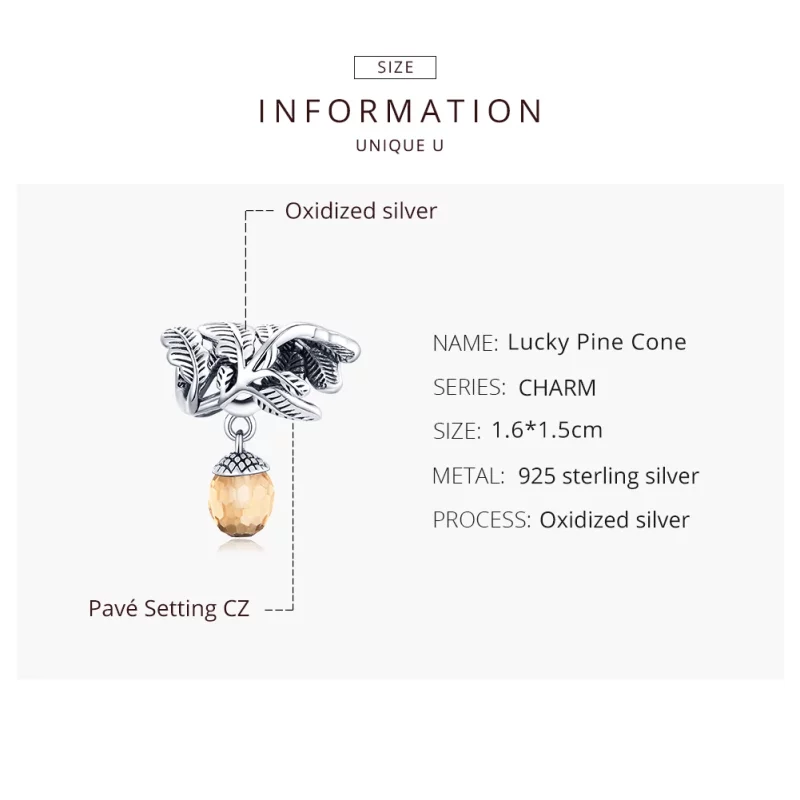 (image pour) Charm Pendant Style PANDORA Cône de pin porte-bonheur - BSC336 - Afficher 8