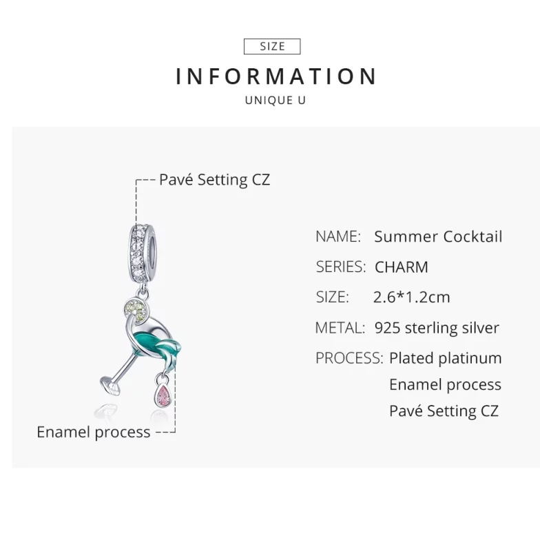 (image pour) Charm Pendant Style PANDORA Cocktail d'été - BSC262 - Afficher 8