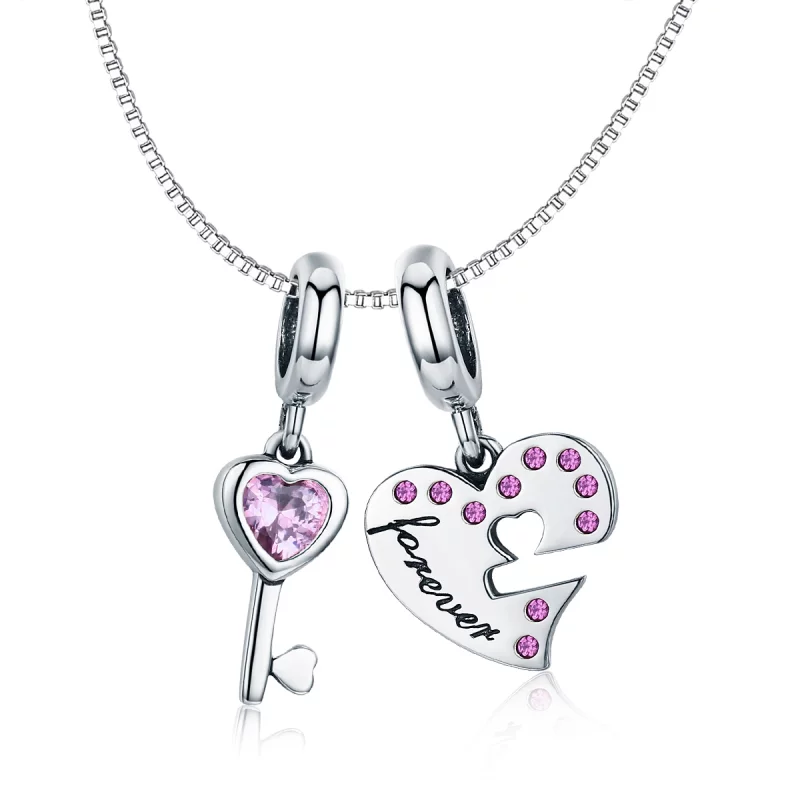 (image pour) Charm Pendant Style PANDORA Coeur & Clé - SCC638 - Afficher 2