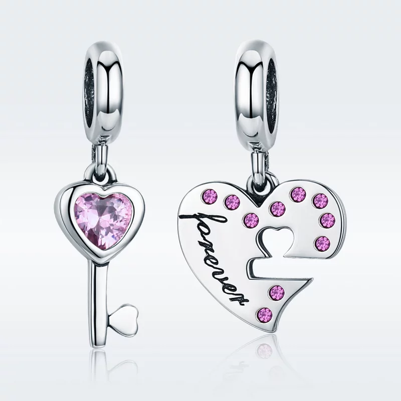 (image pour) Charm Pendant Style PANDORA Coeur & Clé - SCC638 - Afficher 3