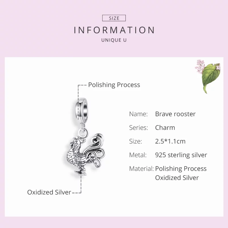 (image pour) Charm Pendant Style PANDORA Coq courageux - SCC1337 - Afficher 7
