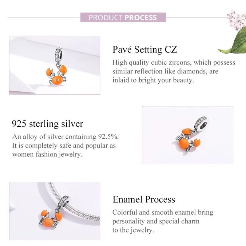 (image pour) Charm Pendant Style PANDORA Crabe d'été - BSC076 - Afficher 8