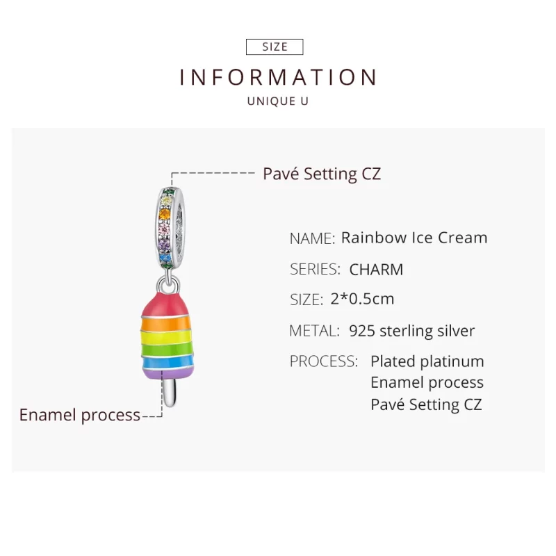 (image pour) Charm Pendant Style PANDORA Crème glacée arc-en-ciel - BSC351 - Afficher 8