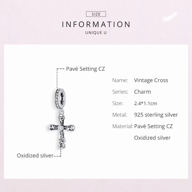 (image pour) Charm Pendant Style PANDORA Croix ancienne - BSC313 - Afficher 6