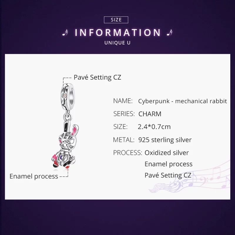 (image pour) Charm Pendant Style PANDORA Cyberpunk - Lapin mécanique - SCC1841 - Afficher 6