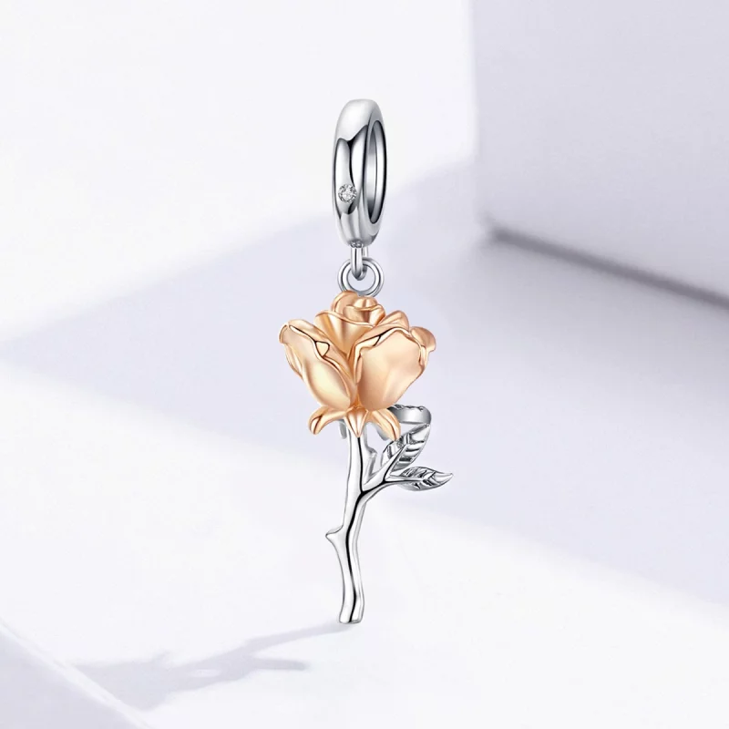 (image pour) Charm Pendant Style PANDORA Fleurs de rose amante Bicolore - BSC145 - Afficher 2