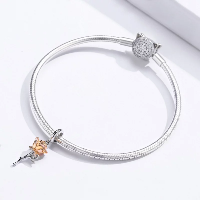 (image pour) Charm Pendant Style PANDORA Fleurs de rose amante Bicolore - BSC145 - Afficher 3