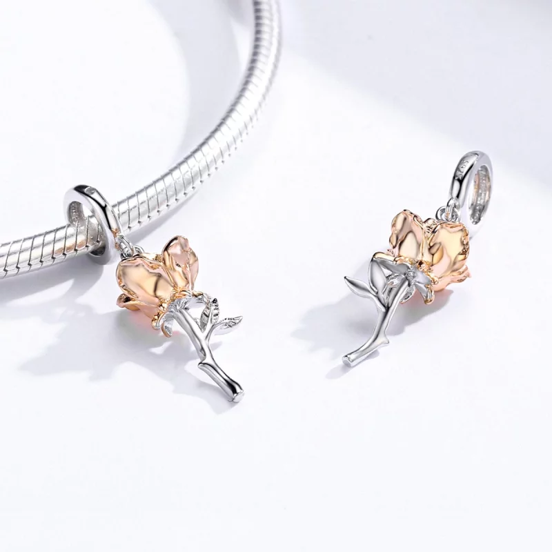 (image pour) Charm Pendant Style PANDORA Fleurs de rose amante Bicolore - BSC145 - Afficher 4