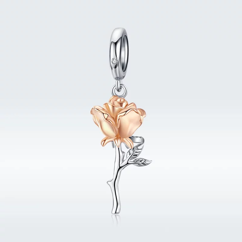 (image pour) Charm Pendant Style PANDORA Fleurs de rose amante Bicolore - BSC145 - Afficher 5