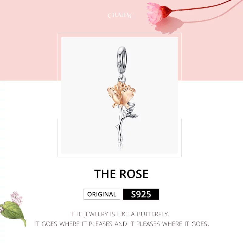 (image pour) Charm Pendant Style PANDORA Fleurs de rose amante Bicolore - BSC145 - Afficher 6