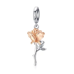 (image pour) Charm Pendant Style PANDORA Fleurs de rose amante Bicolore - BSC145