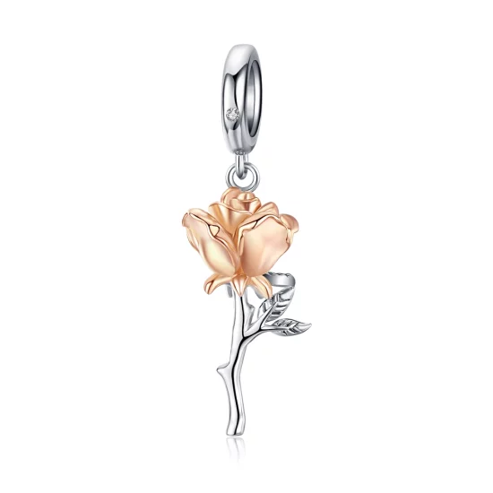 (image pour) Charm Pendant Style PANDORA Fleurs de rose amante Bicolore - BSC145