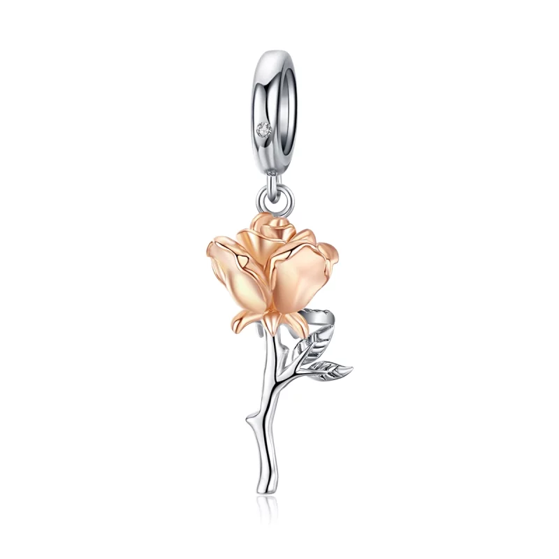 (image pour) Charm Pendant Style PANDORA Fleurs de rose amante Bicolore - BSC145