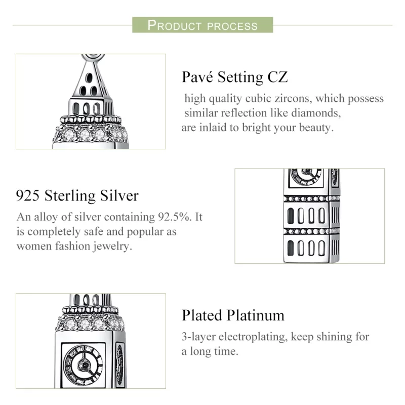 (image pour) Charm Pendant Style PANDORA Grande-Bretagne Big Ben - SCC868 - Afficher 7