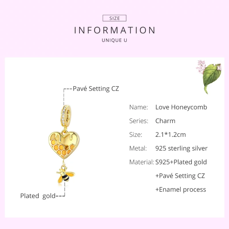 (image pour) Charm Pendant Style PANDORA Nid d'abeille d'amour - SCC1714 - Afficher 6