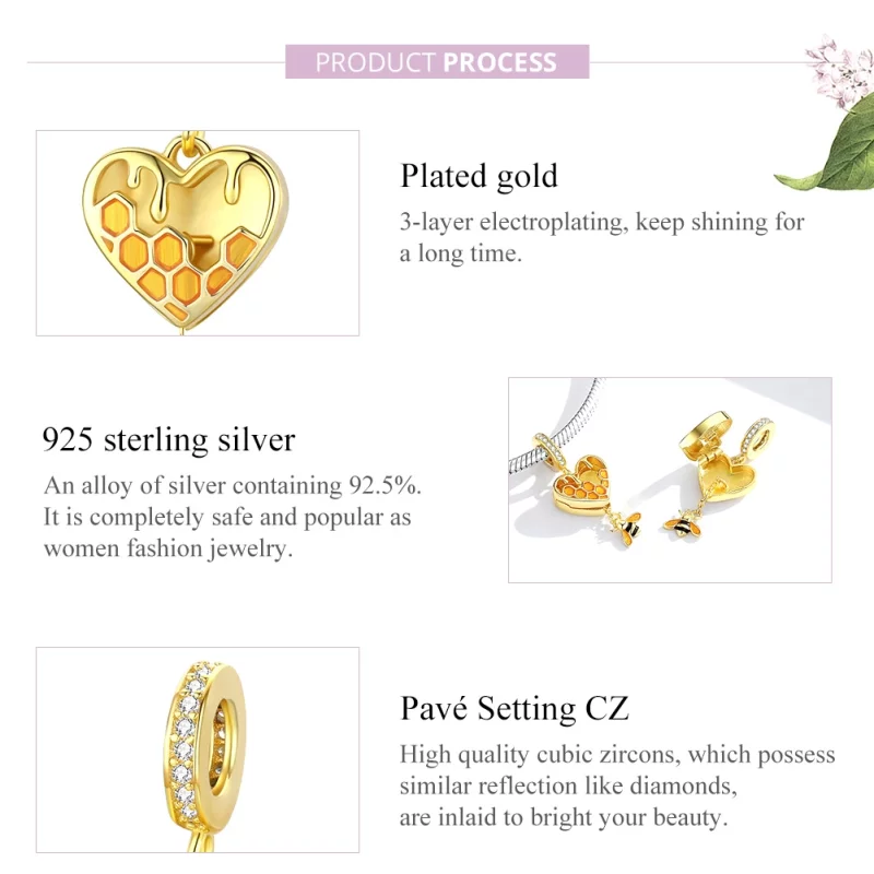 (image pour) Charm Pendant Style PANDORA Nid d'abeille d'amour - SCC1714 - Afficher 7
