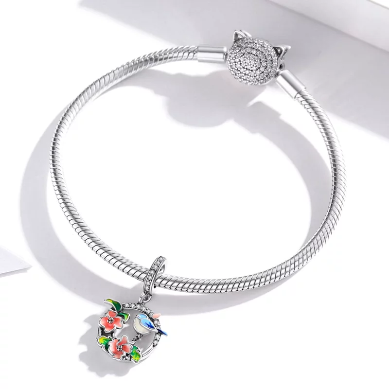 (image pour) Charm Pendant Style PANDORA Oiseaux & Fleurs - SCC1726 - Afficher 3