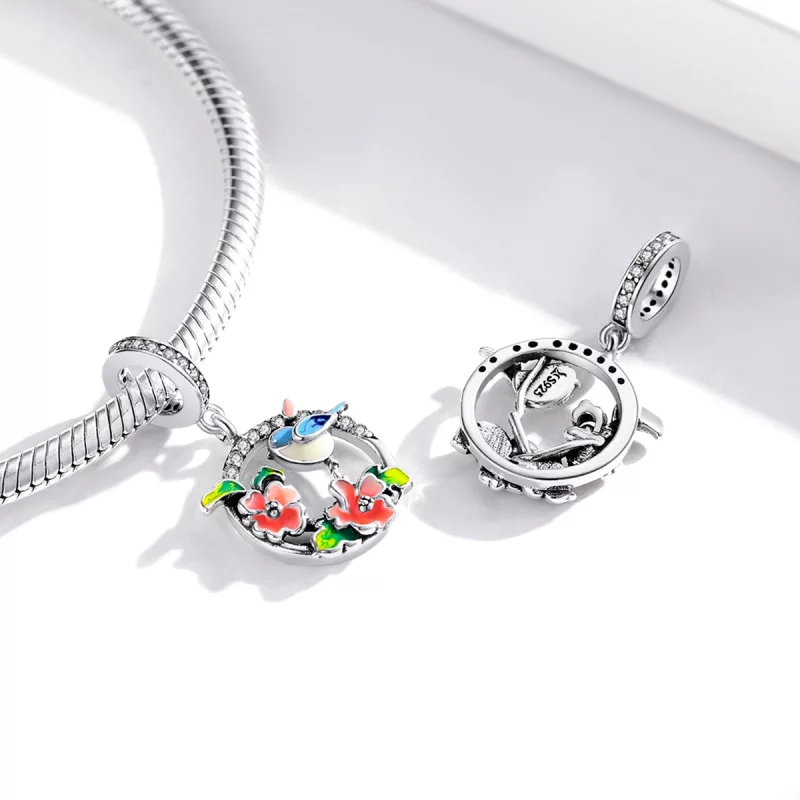 (image pour) Charm Pendant Style PANDORA Oiseaux & Fleurs - SCC1726 - Afficher 4