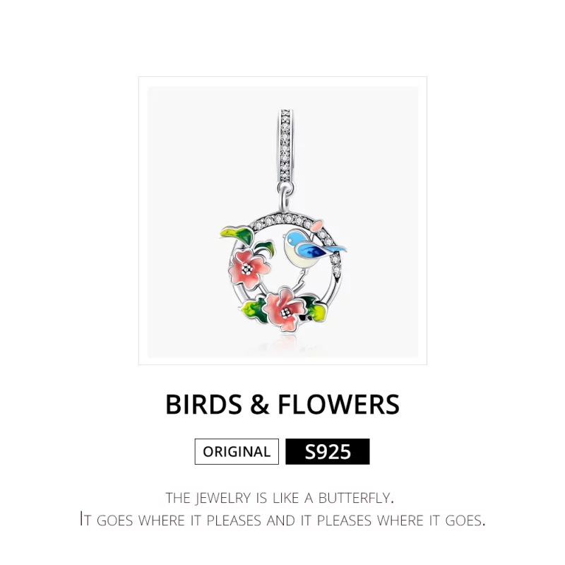 (image pour) Charm Pendant Style PANDORA Oiseaux & Fleurs - SCC1726 - Afficher 6
