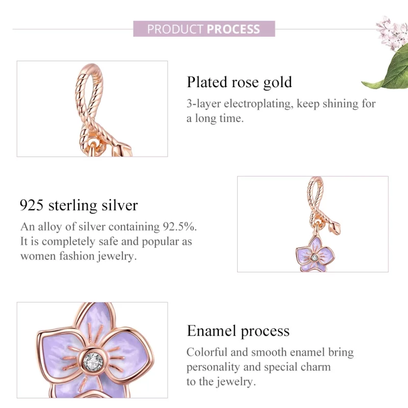 (image pour) Charm Pendant Style PANDORA Orchidée - BSC287 - Afficher 8