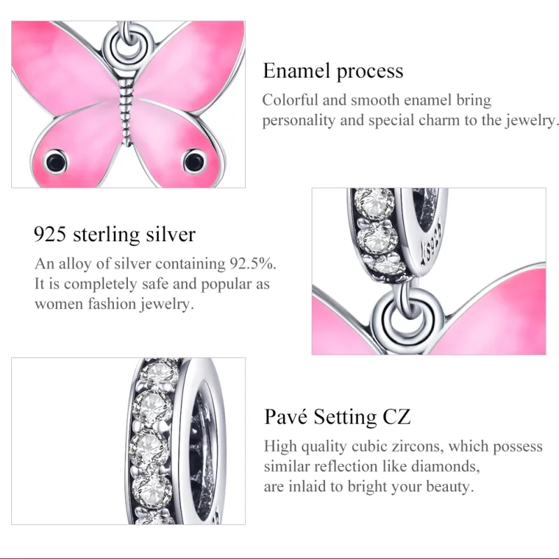 (image pour) Charm Pendant Style PANDORA Papillon rose - SCC1728 - Afficher 7