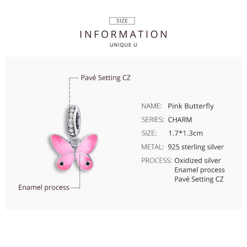 (image pour) Charm Pendant Style PANDORA Papillon rose - SCC1728 - Afficher 8